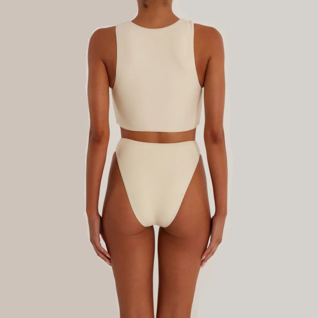 beige high-waisted bikini set, summer beachwear