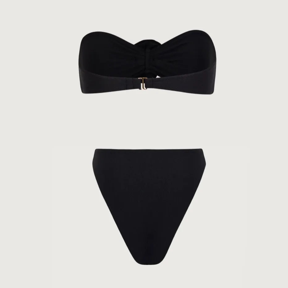 Sunset Floral Strapless Black Bikini