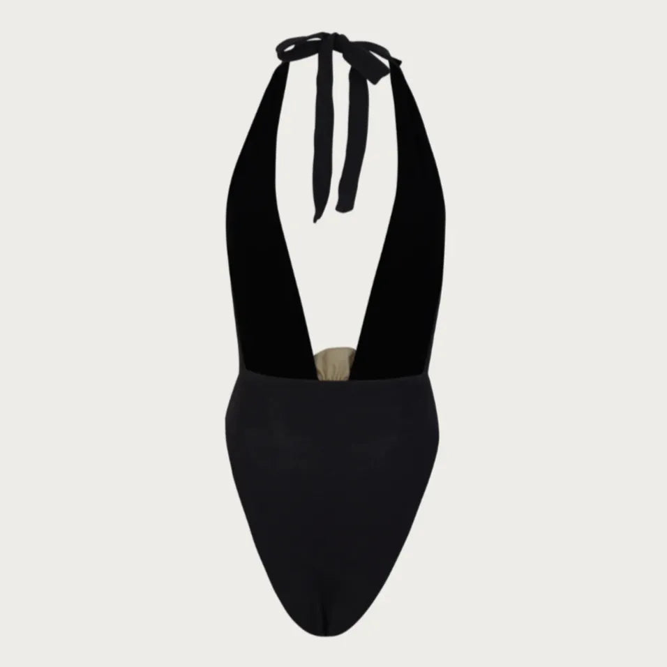 Heatwave Rose Detail Black One-Piece Swimsuit