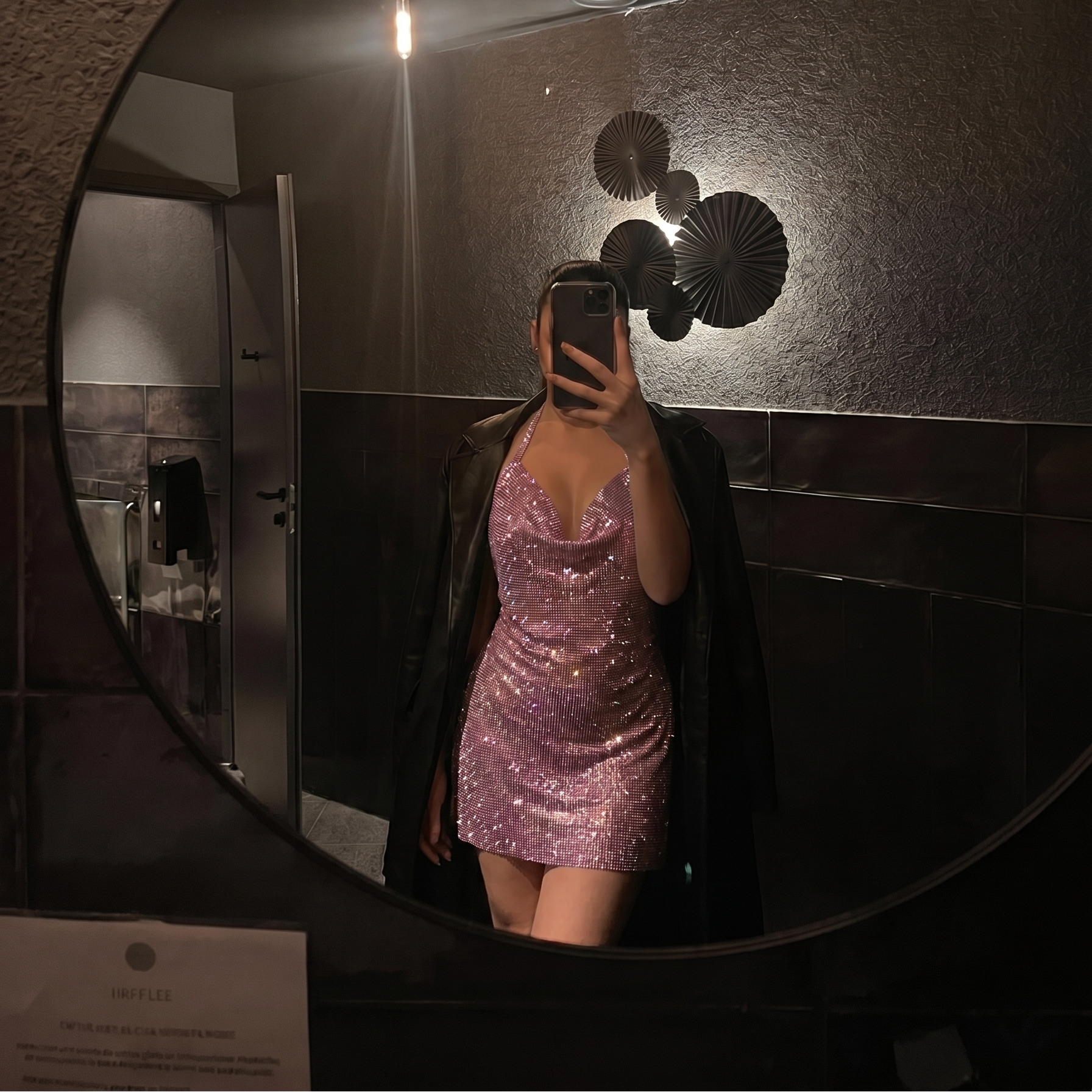 Shimmering mini dress with cowl neckline, party and night-out style.