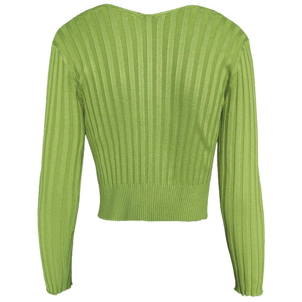 Green ribbed sweater on a white background