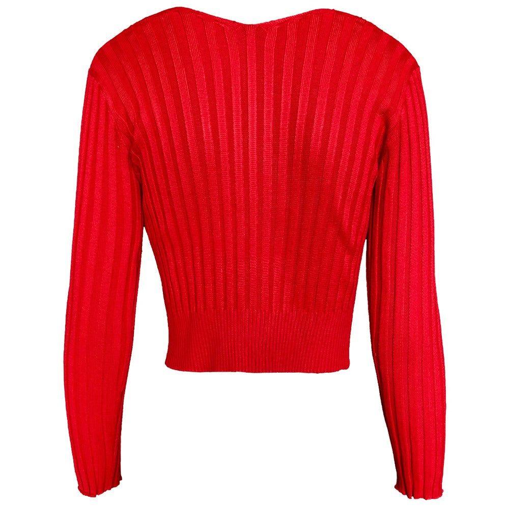 Red ribbed sweater on a white background