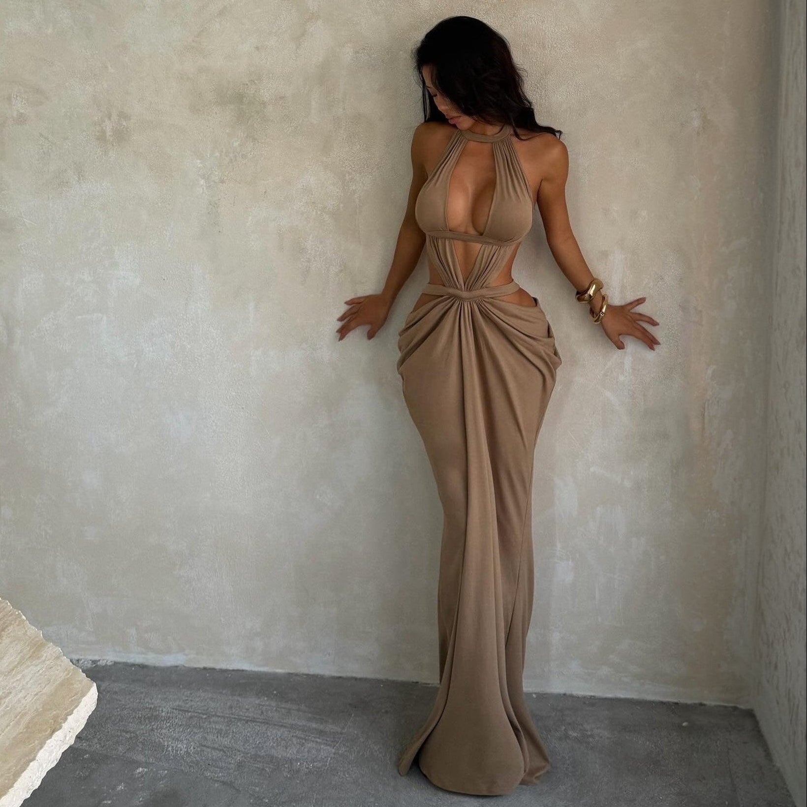 Curve Embrace Cut Out Halter Maxi Dress