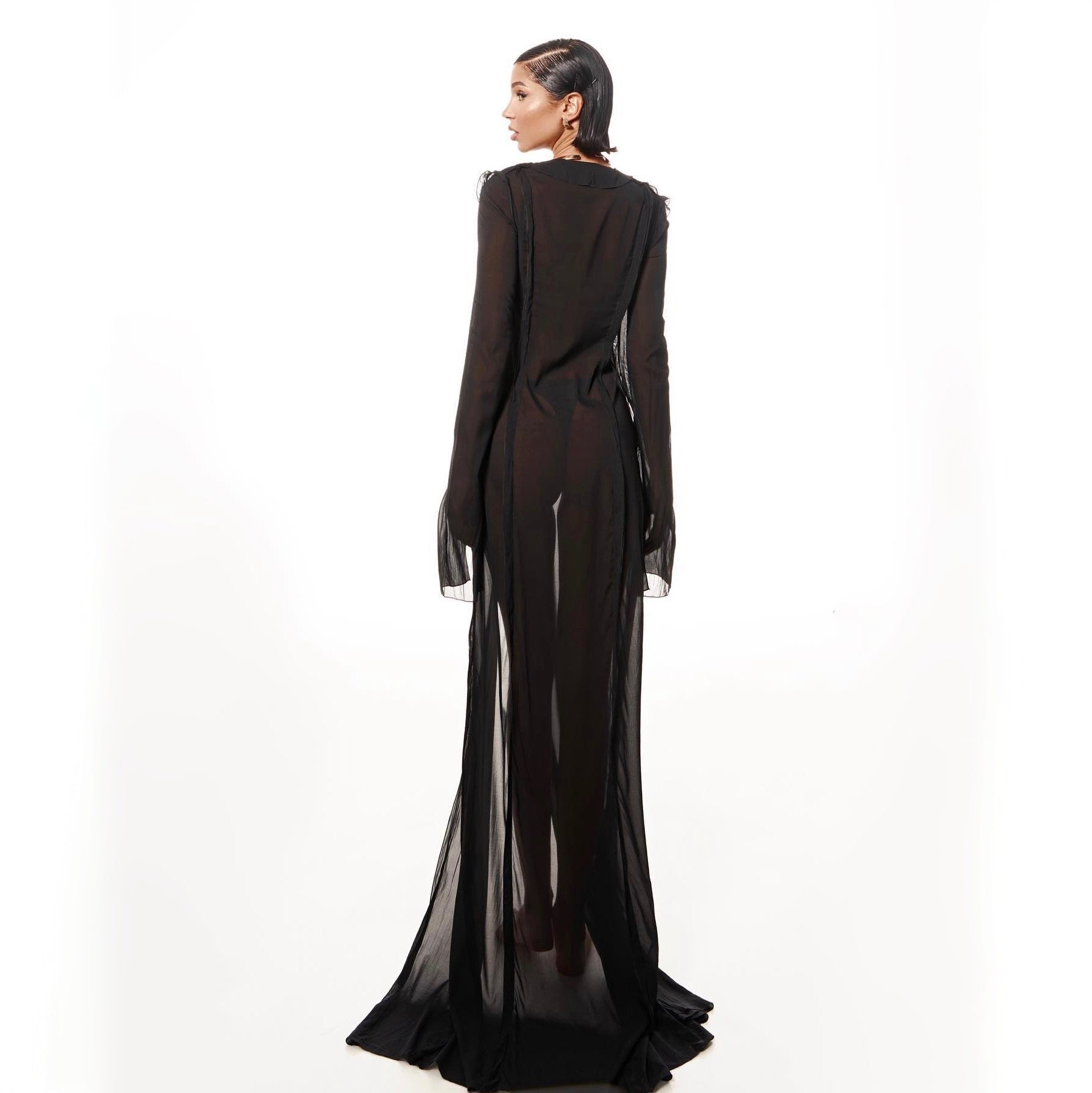 Black evening gown on a white background