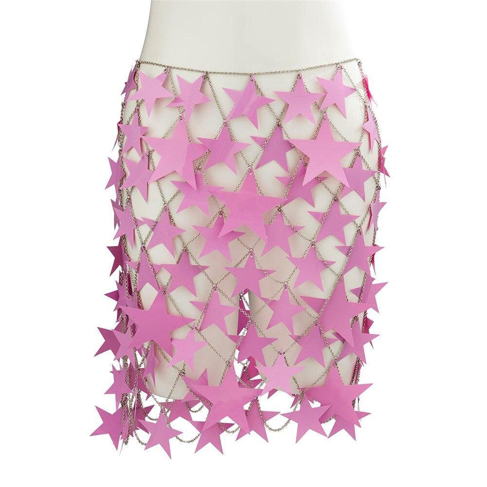 Skirt with pink star patterns on a mannequin against a white background