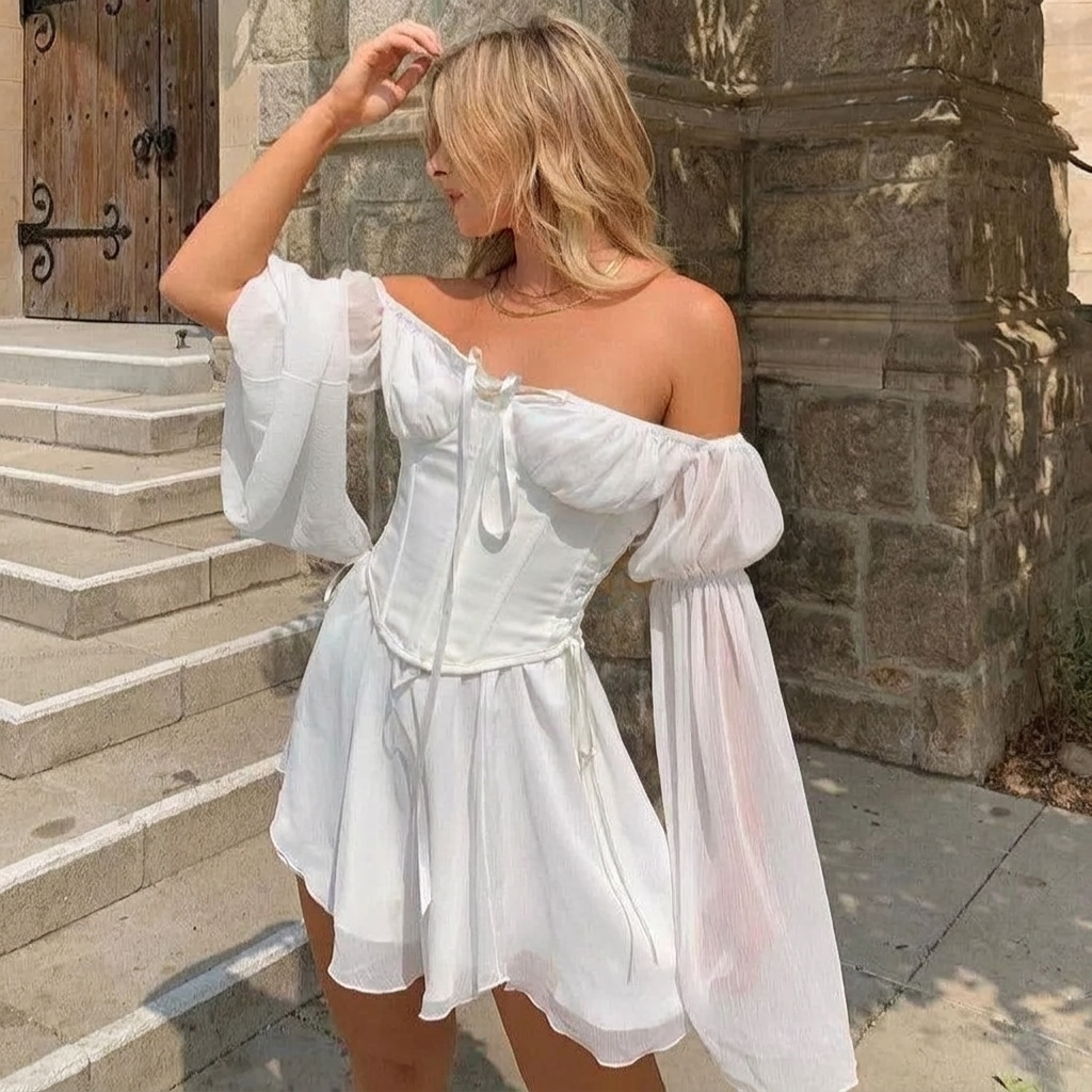 Oh Là Là Lace Up Corset Romantic Mini Dress