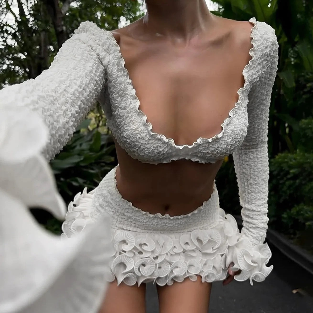 Soft Girl Ruffled Trim Two Piece Set