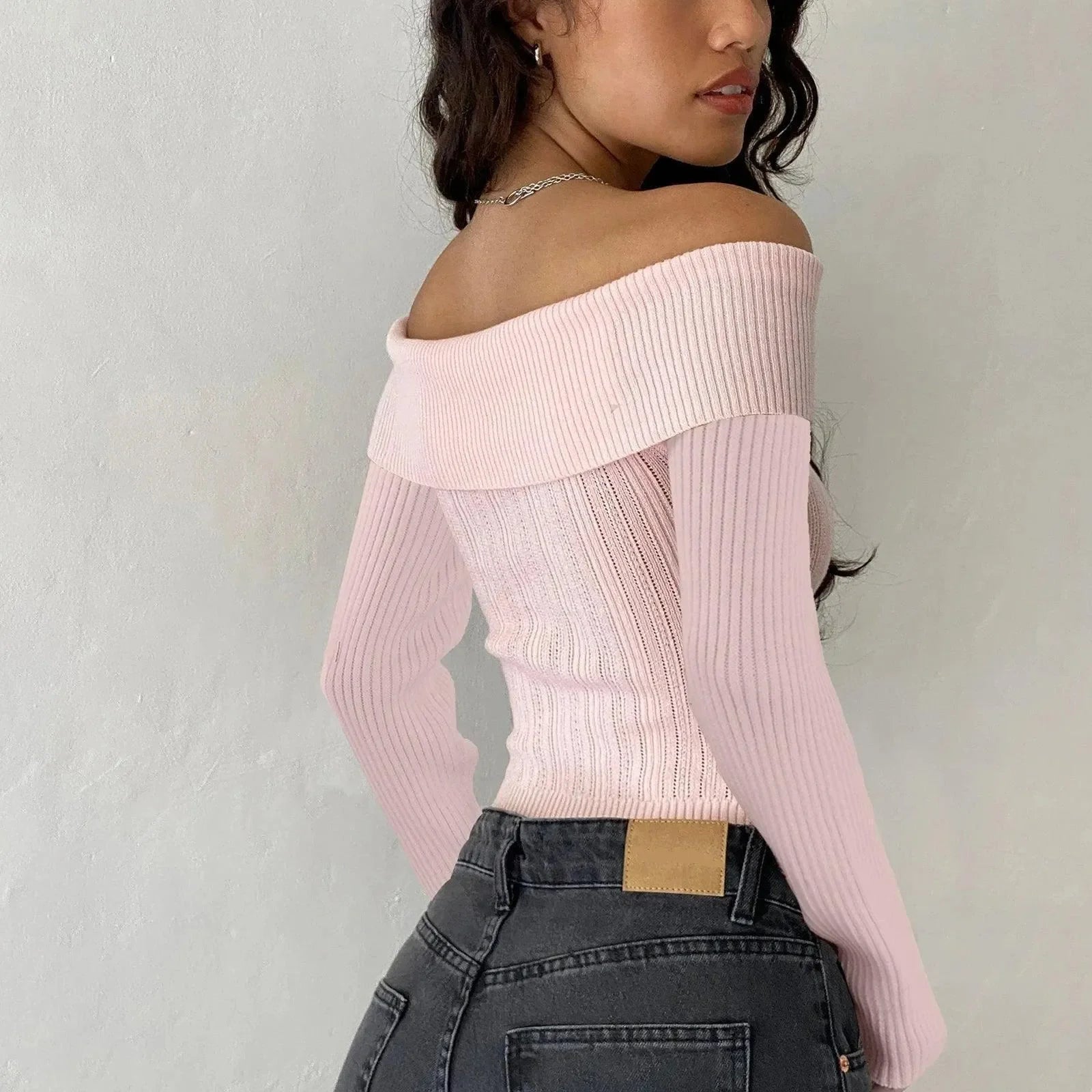 off-shoulder ribbed long-sleeve top