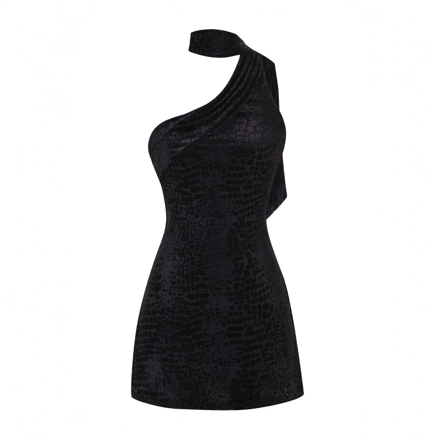 one-shoulder mini dress with textured pattern, evening wear