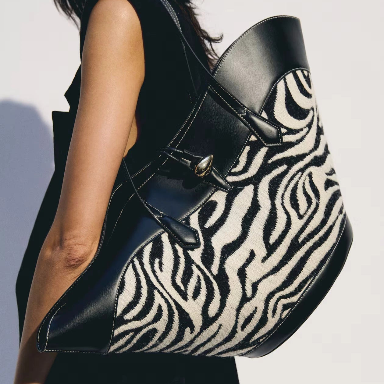 zebra-print leather tote bag