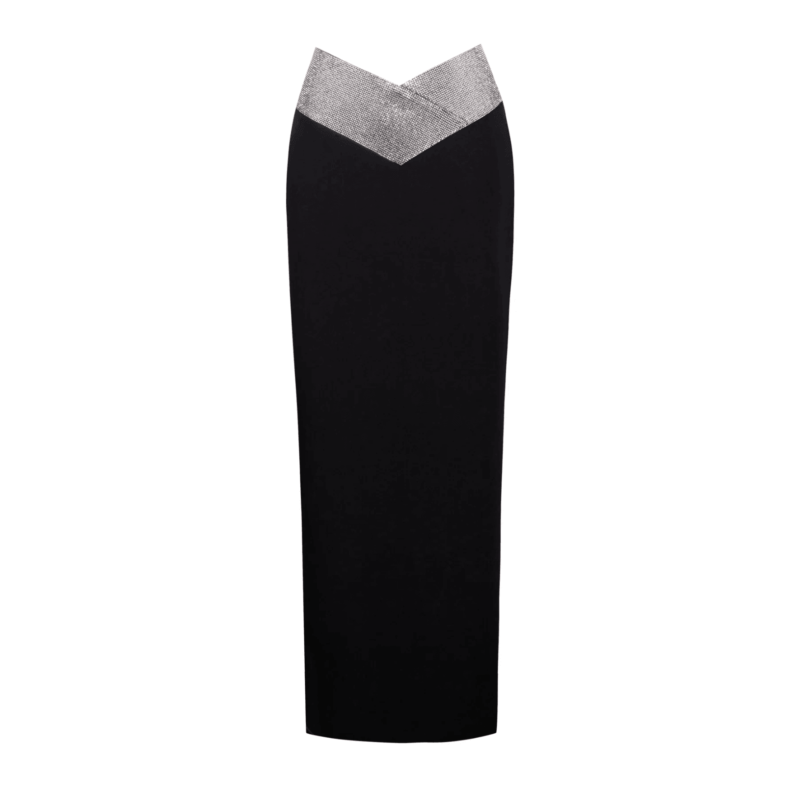 black maxi skirt with silver embellished waistband, evening wear