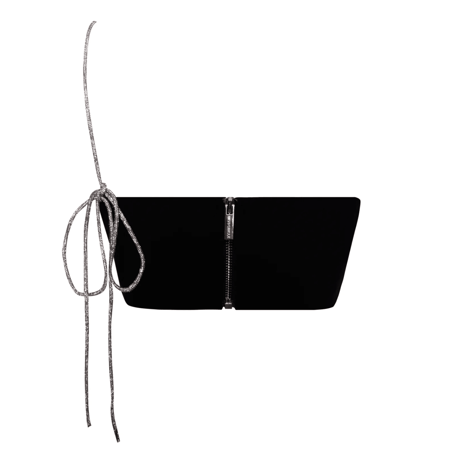 strapless black crop top with zipper and tie detail, party outfit