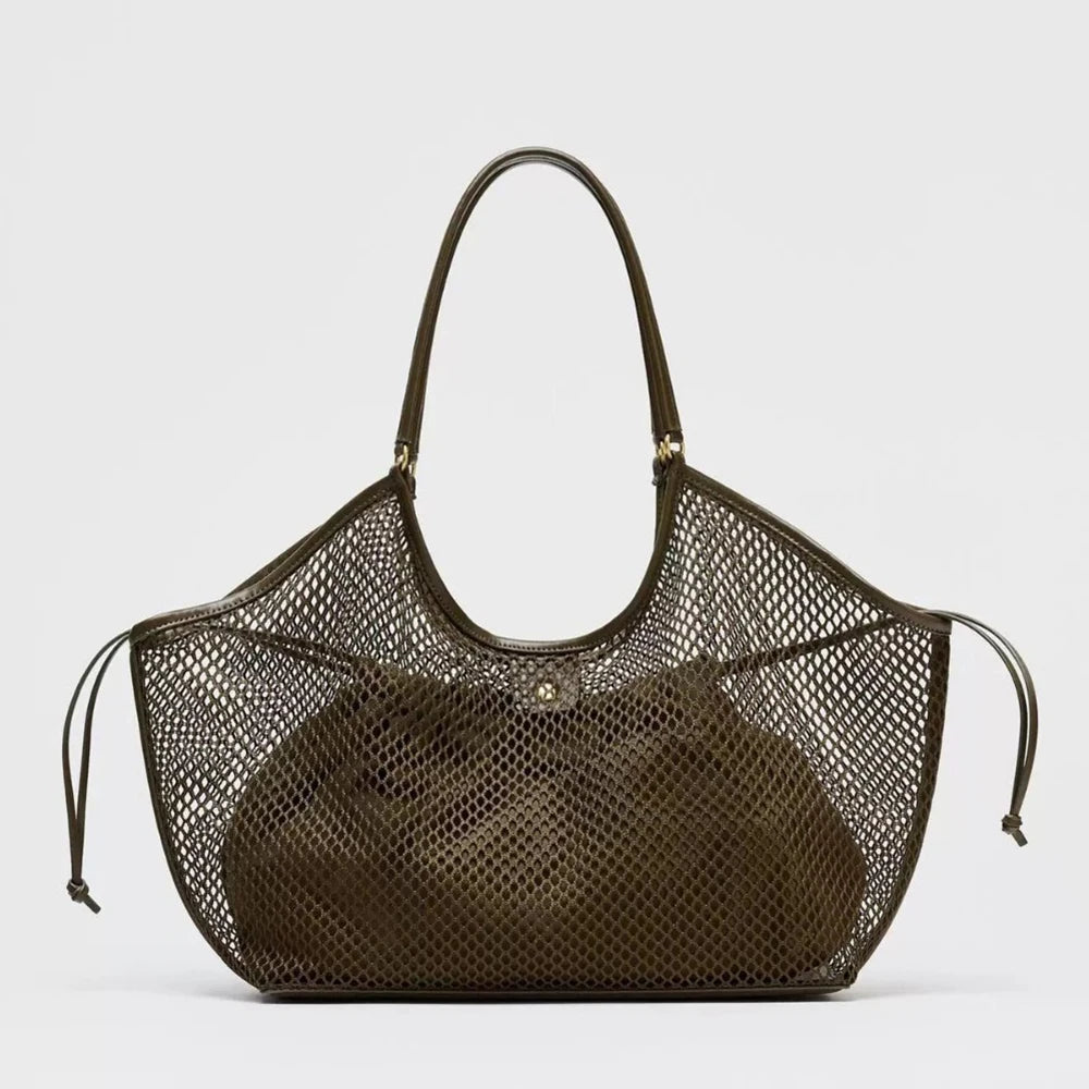 Air Cage Hollow Mesh Shoulder Bag - Beige - Mermaid Way