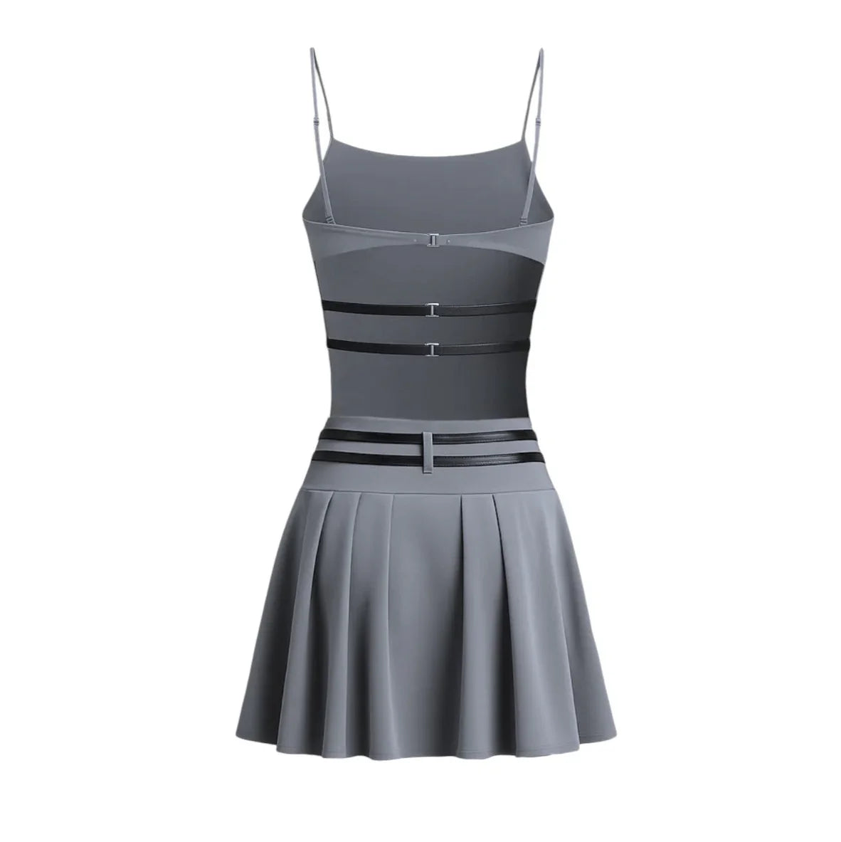 pleated mini dress with strap details, party outfit