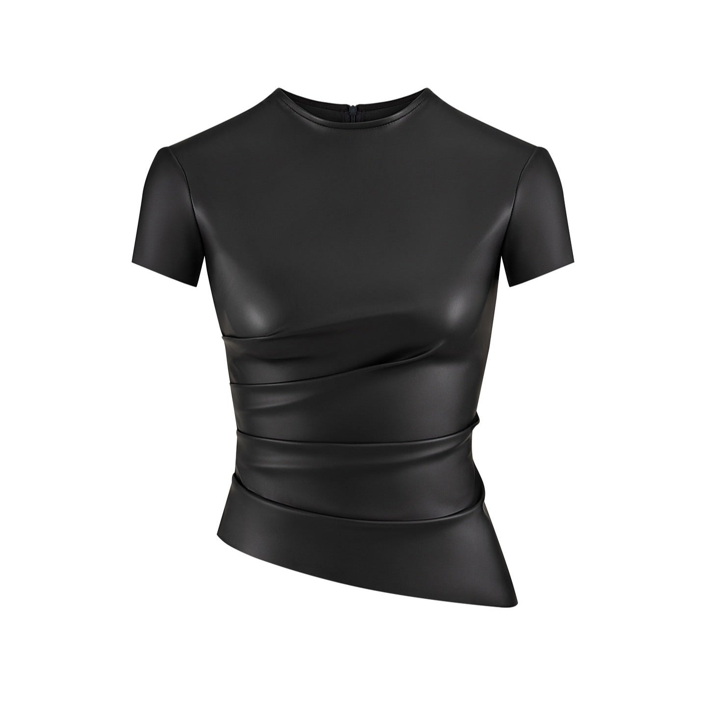 asymmetrical faux leather top, evening look