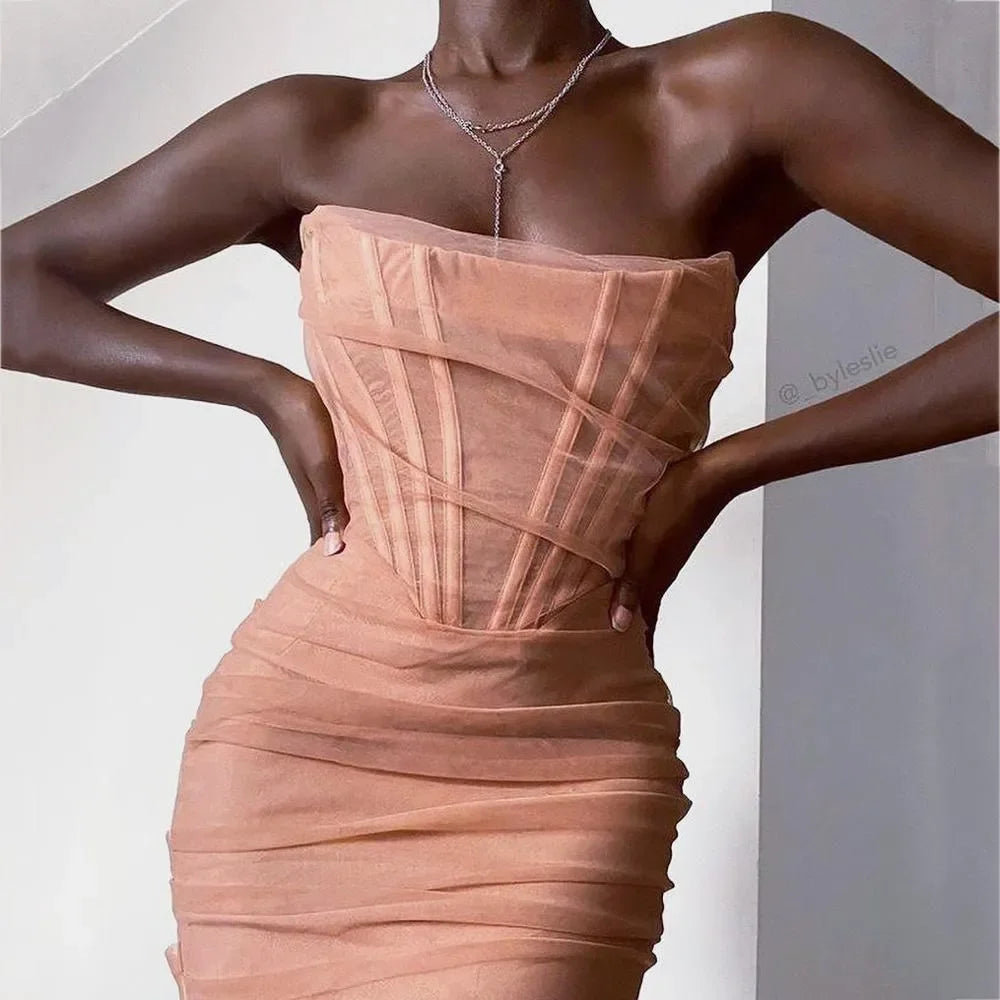 All Your Attention Pink Strapless Corset Midi Dress All Your Attention Pink Strapless Corset Midi Dress