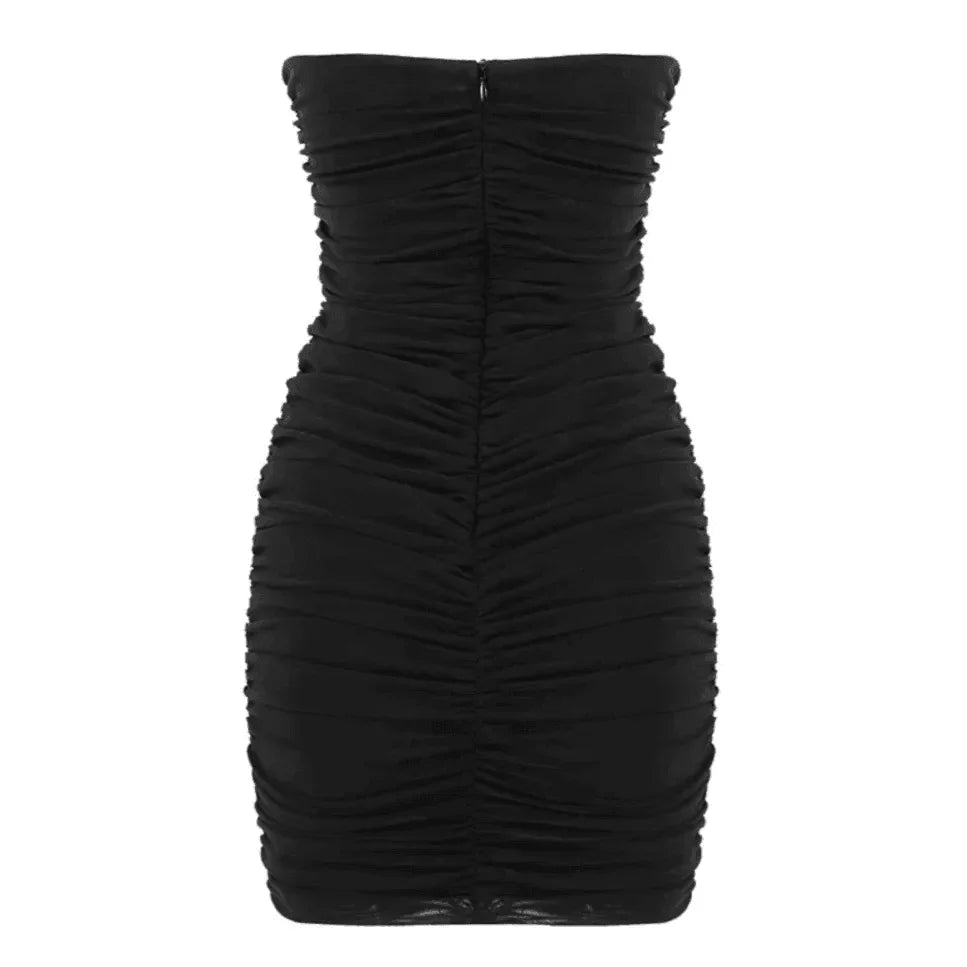 strapless ruched bodycon mini dress, evening wear