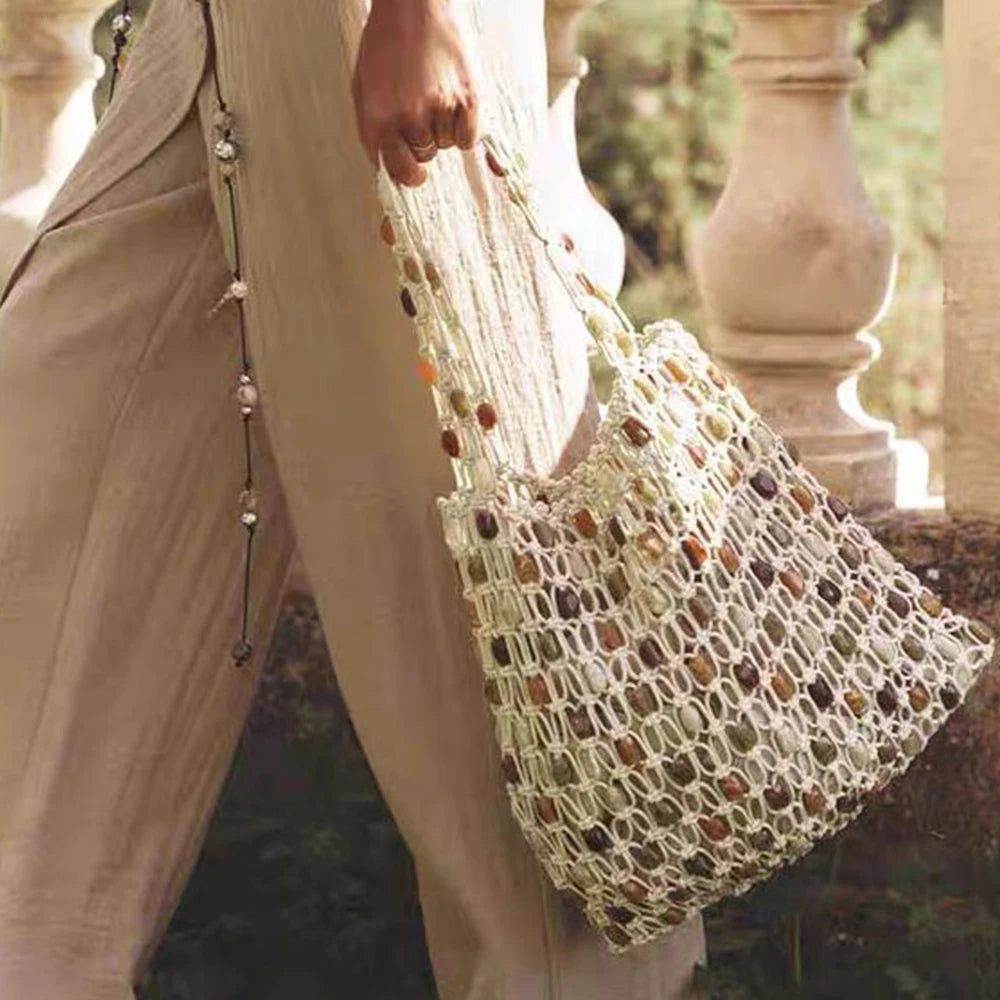 crochet tote bag with multicolor beads