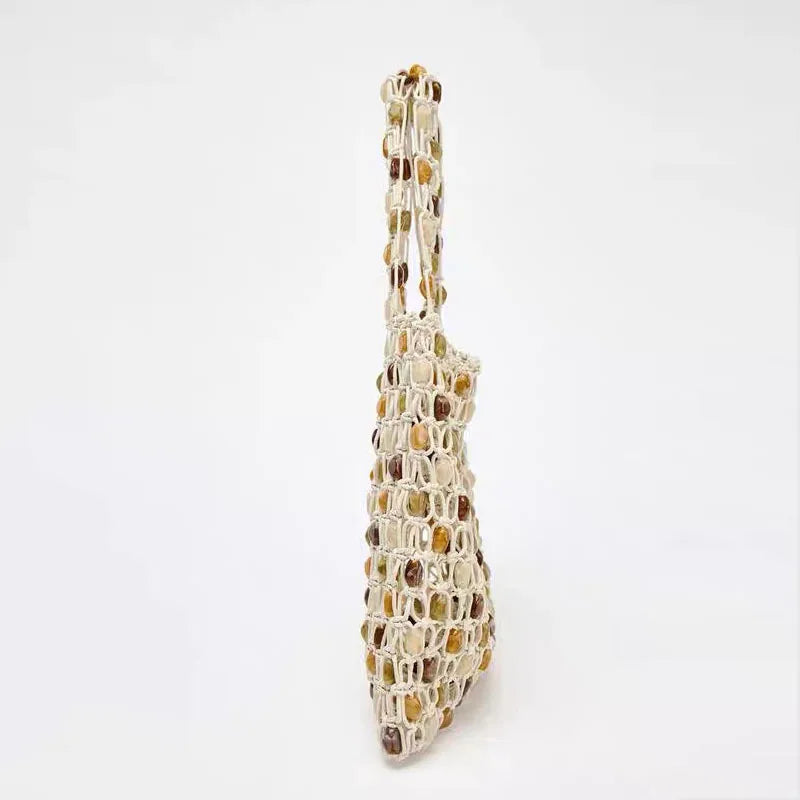 beaded tote bag with woven design