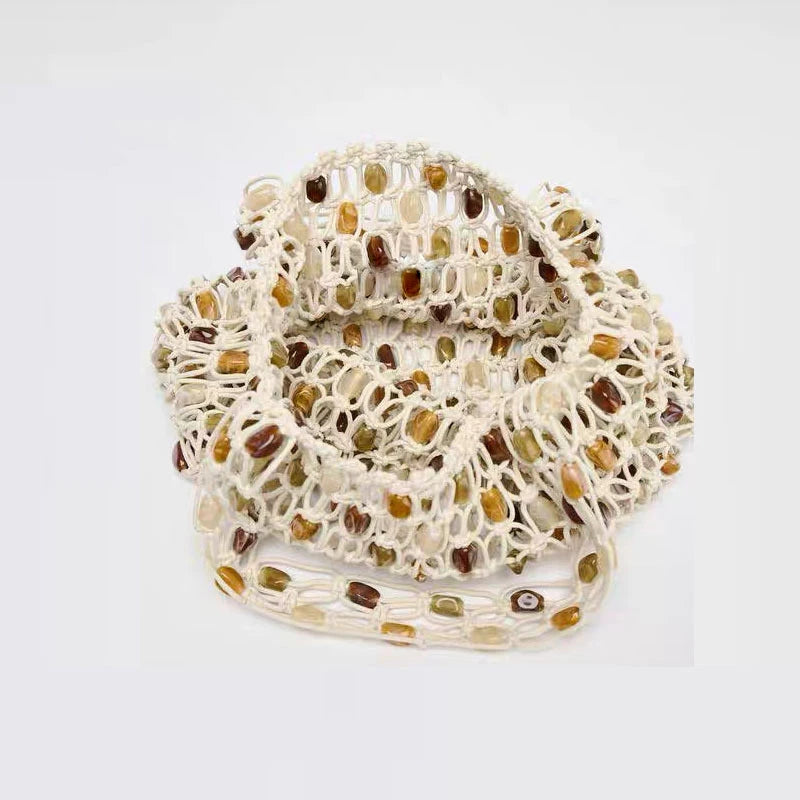 Woven bead-accented handbag, stylish accessory