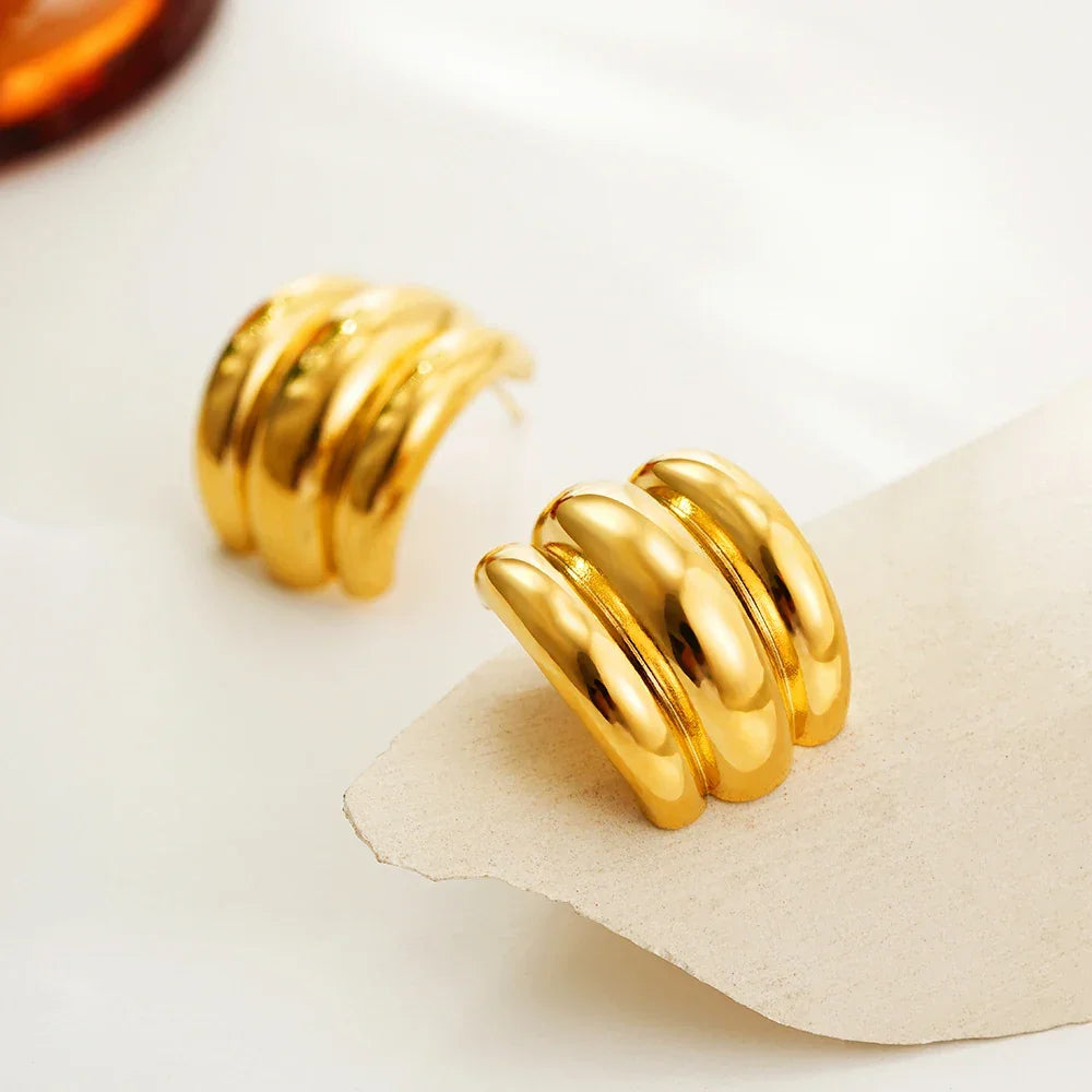 Gold layered hoop earrings, elegant accessory for evening wear