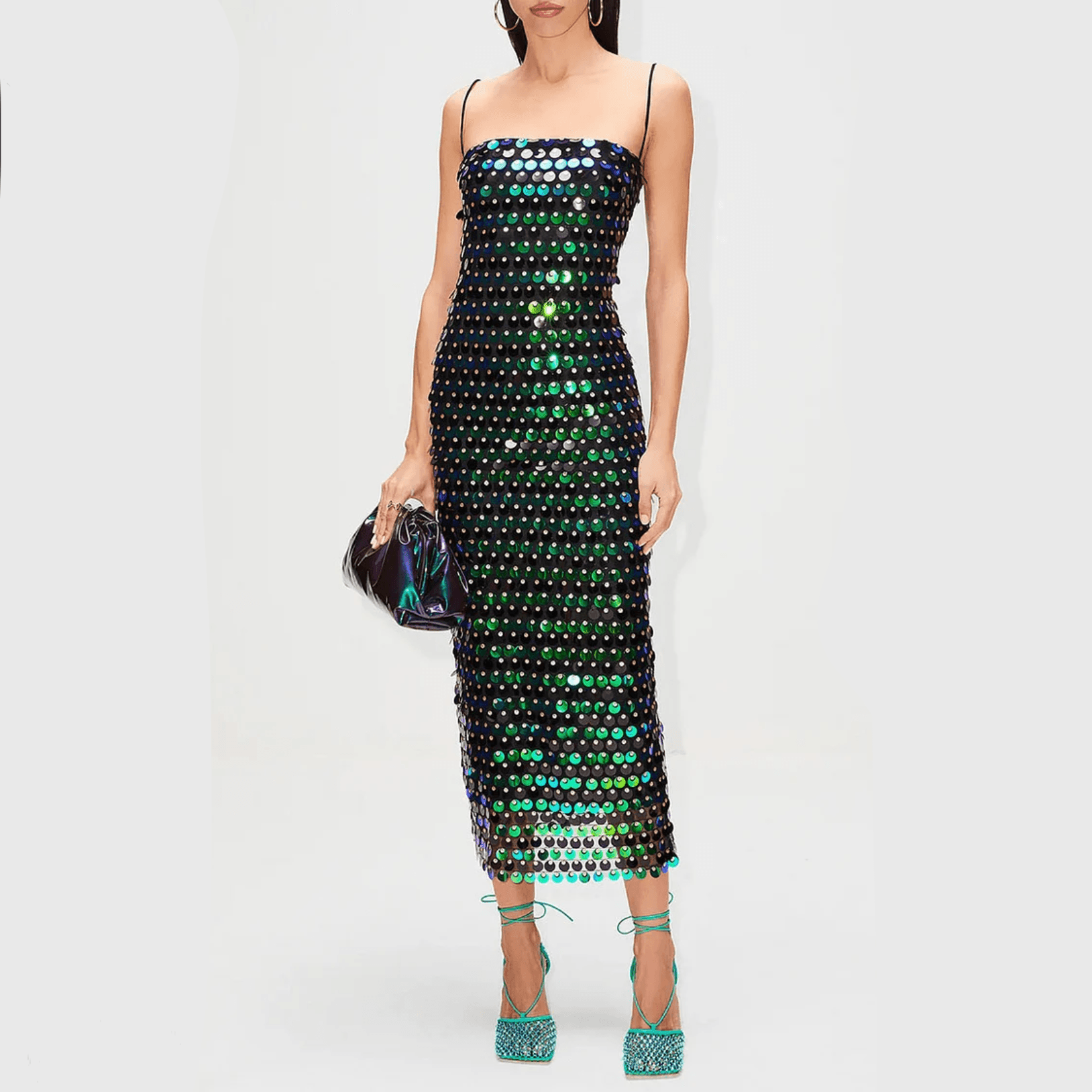 Ariel's Embrace Hologram Sequin Midi Dress - Green / S - Mermaid Way