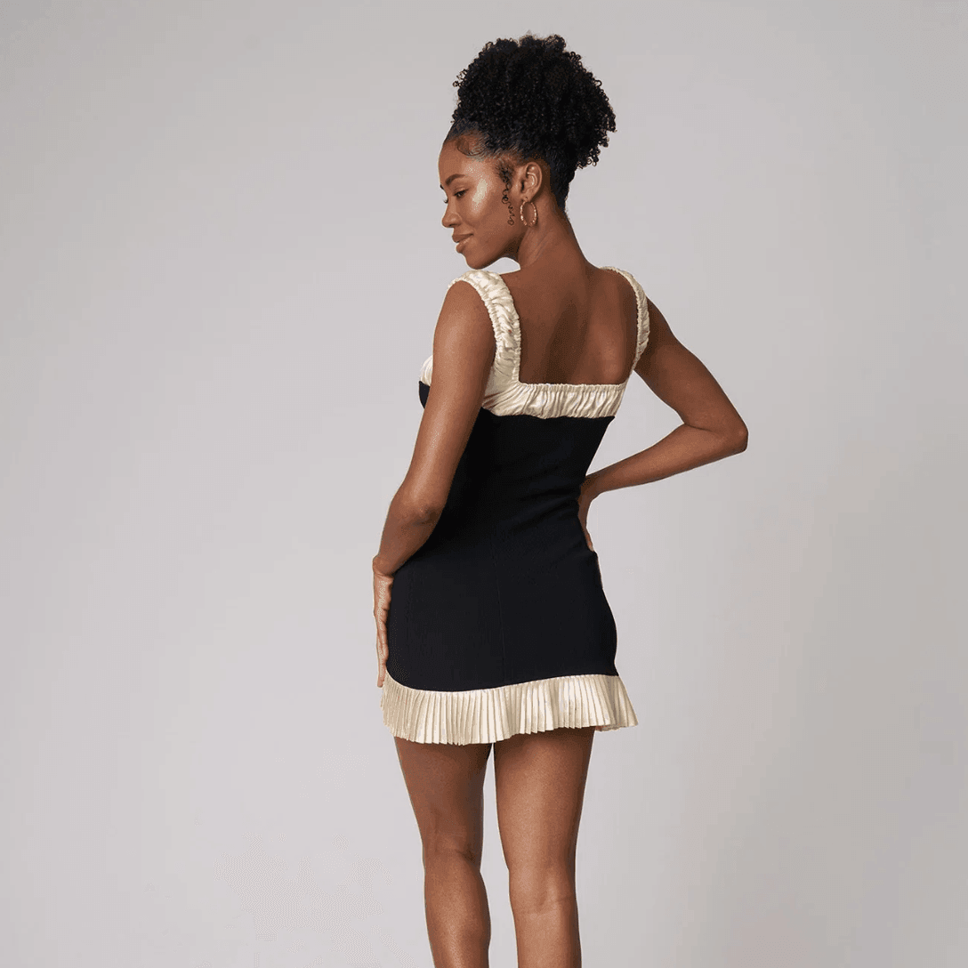 Mini dress with contrasting ruched straps and hemline, stylish party dress