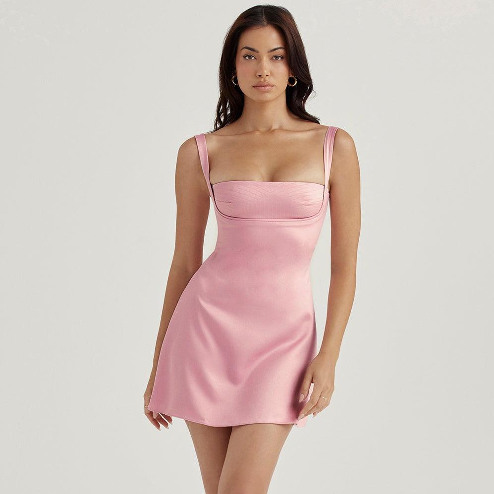 Baby Bella Satin Mini Dress - Pink / XS - Mermaid Way