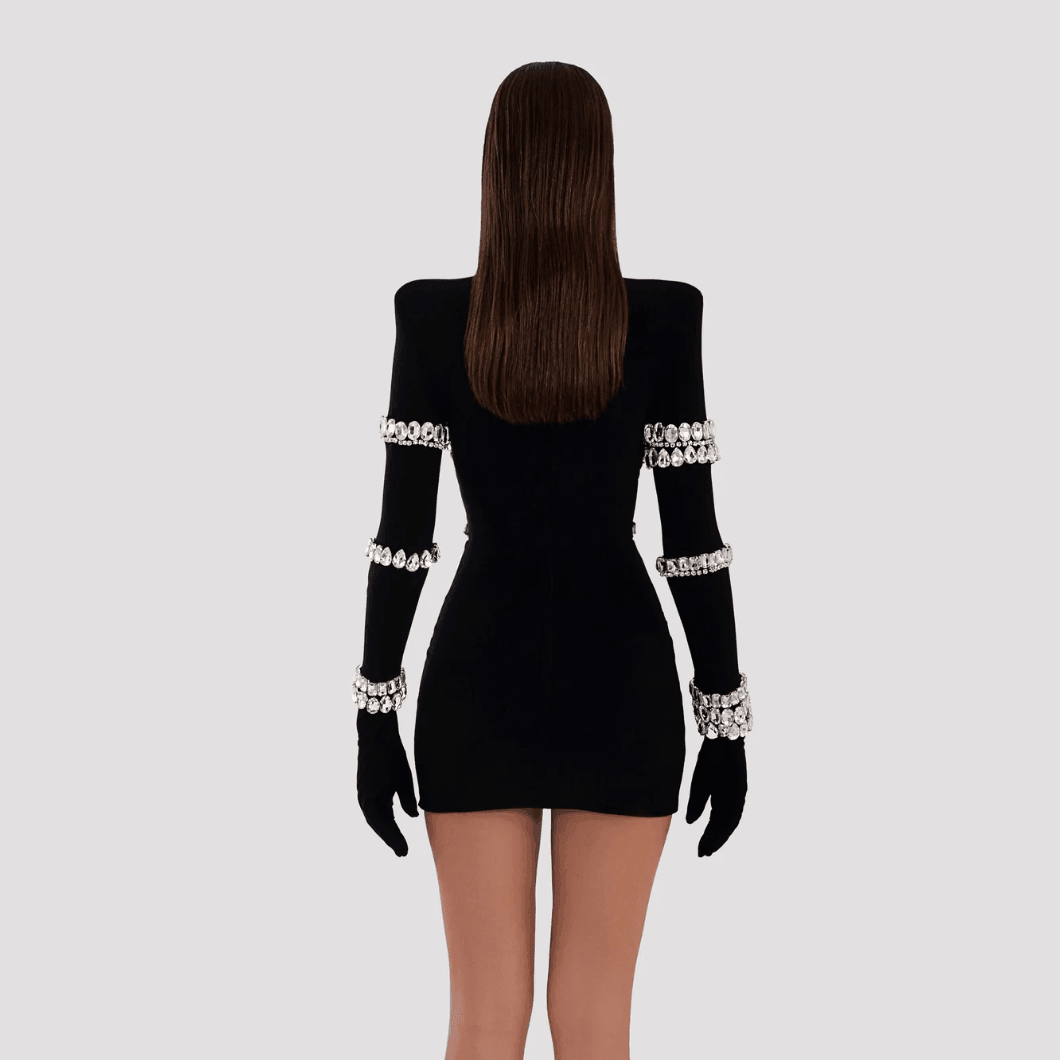 Be Different Long Sleeve Crystal Mini Dress - Black / XS - Mermaid Way
