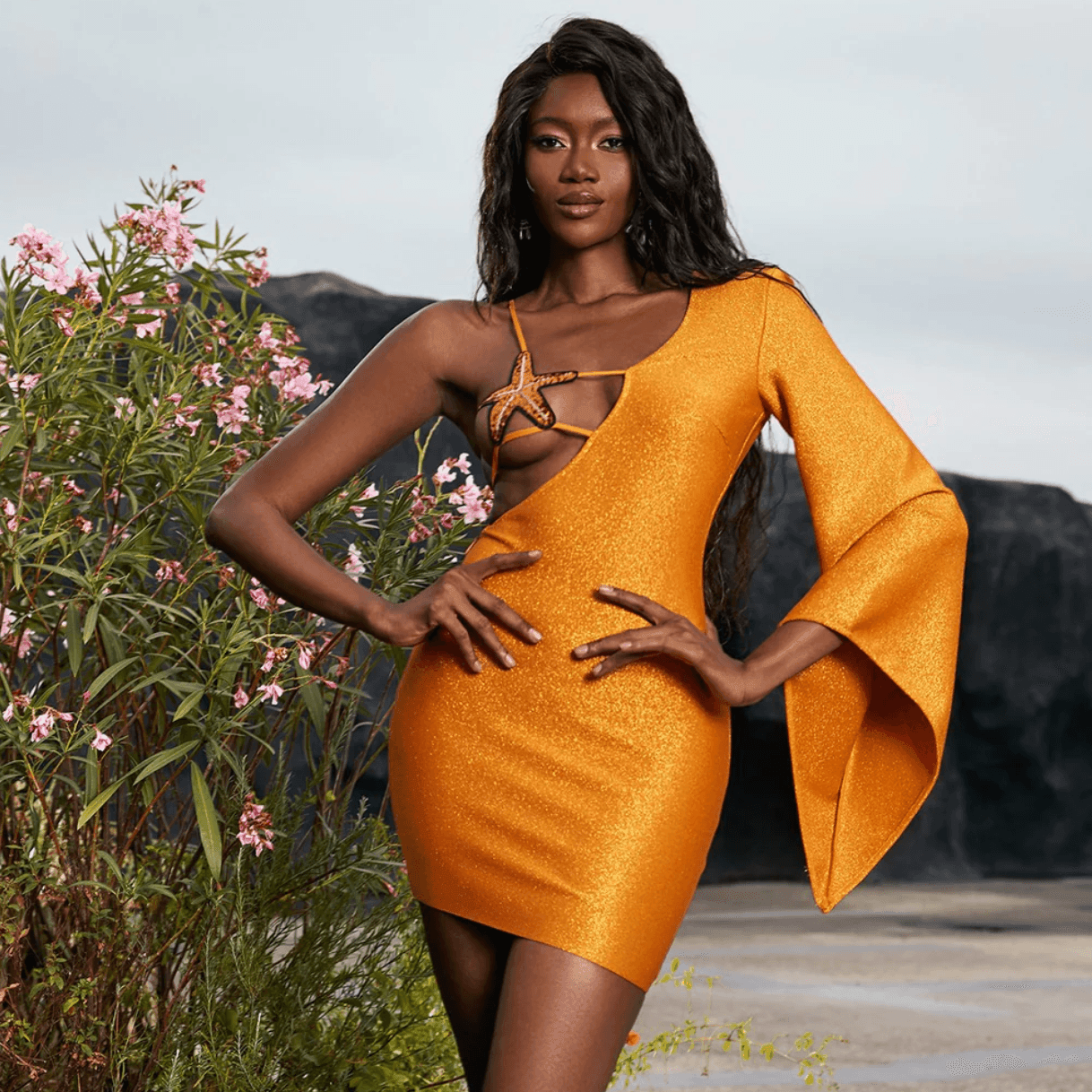 Beach Goddess Starfish Sequined Mini Dress - Orange / S - Mermaid Way