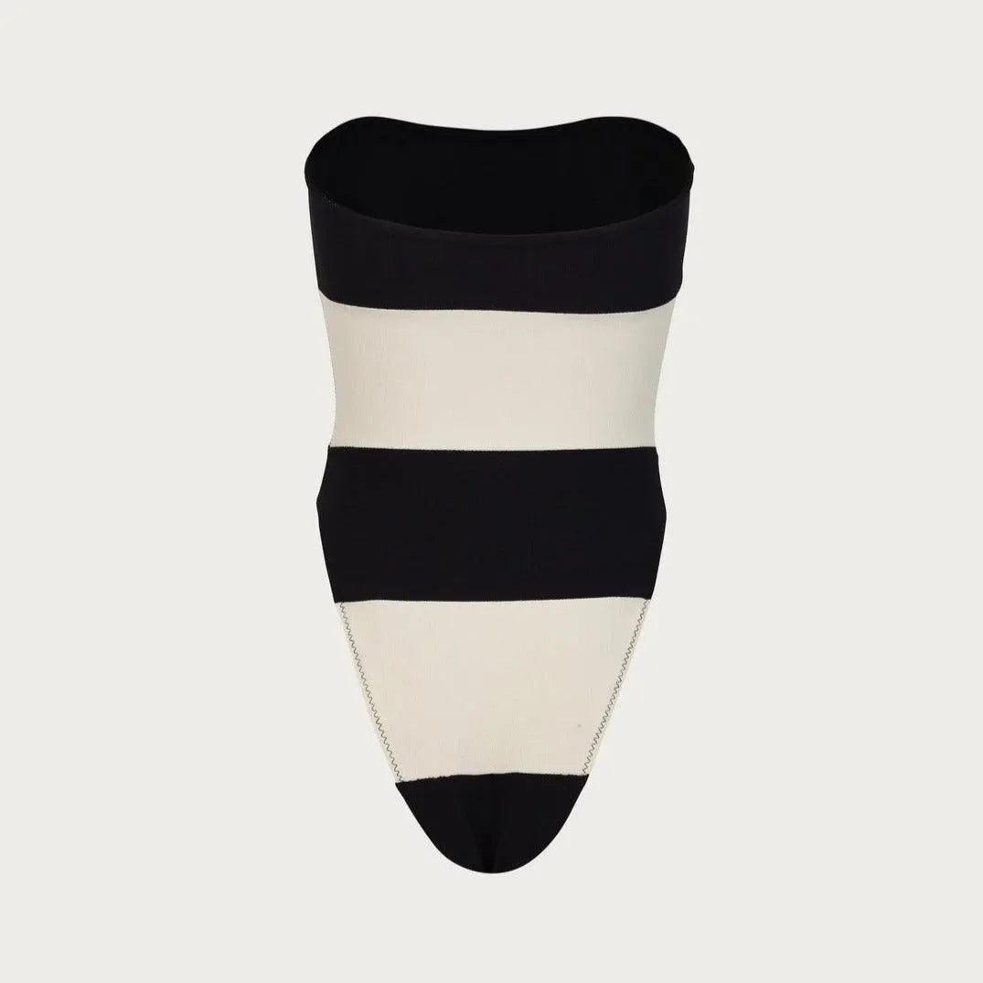 Striped strapless bodycon mini dress, chic party outfit