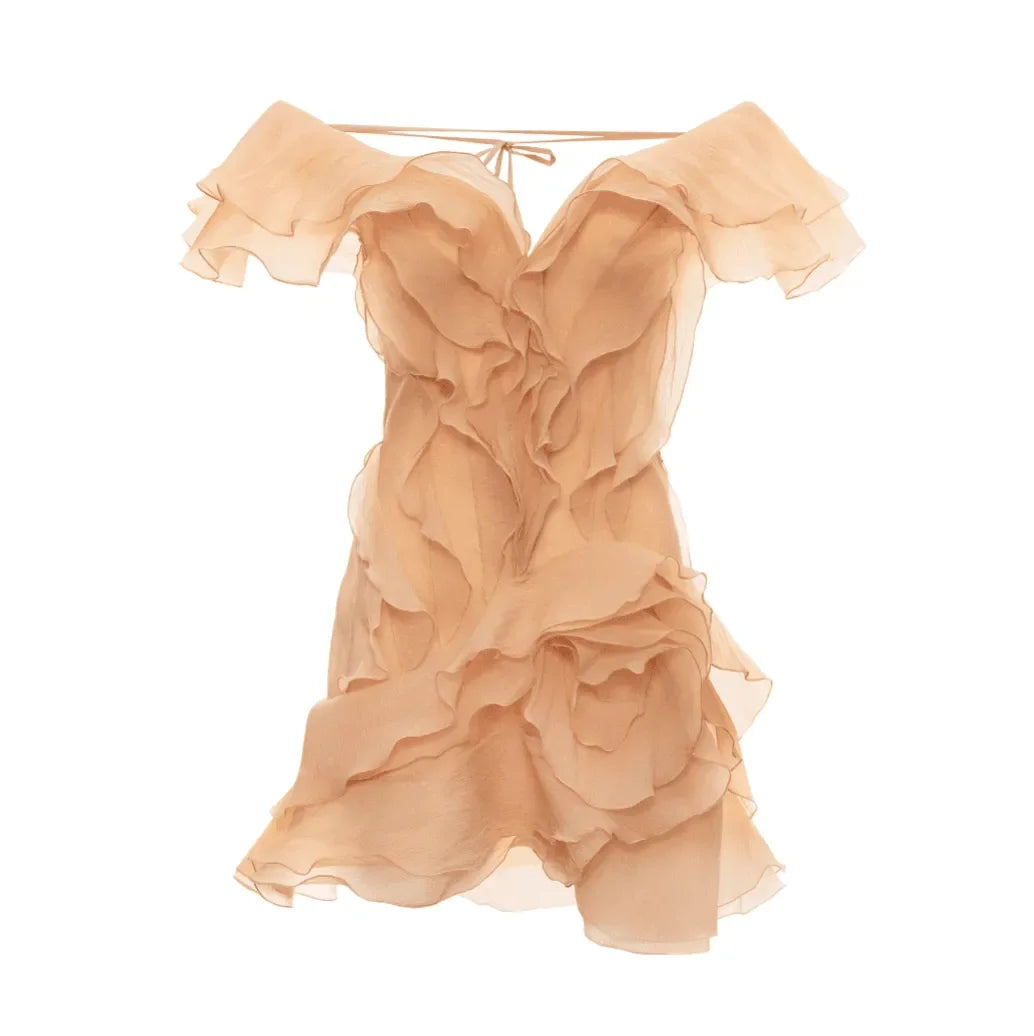 Because Of You Ruffle Layers Mini Dress - Beige / S - Mermaid Way