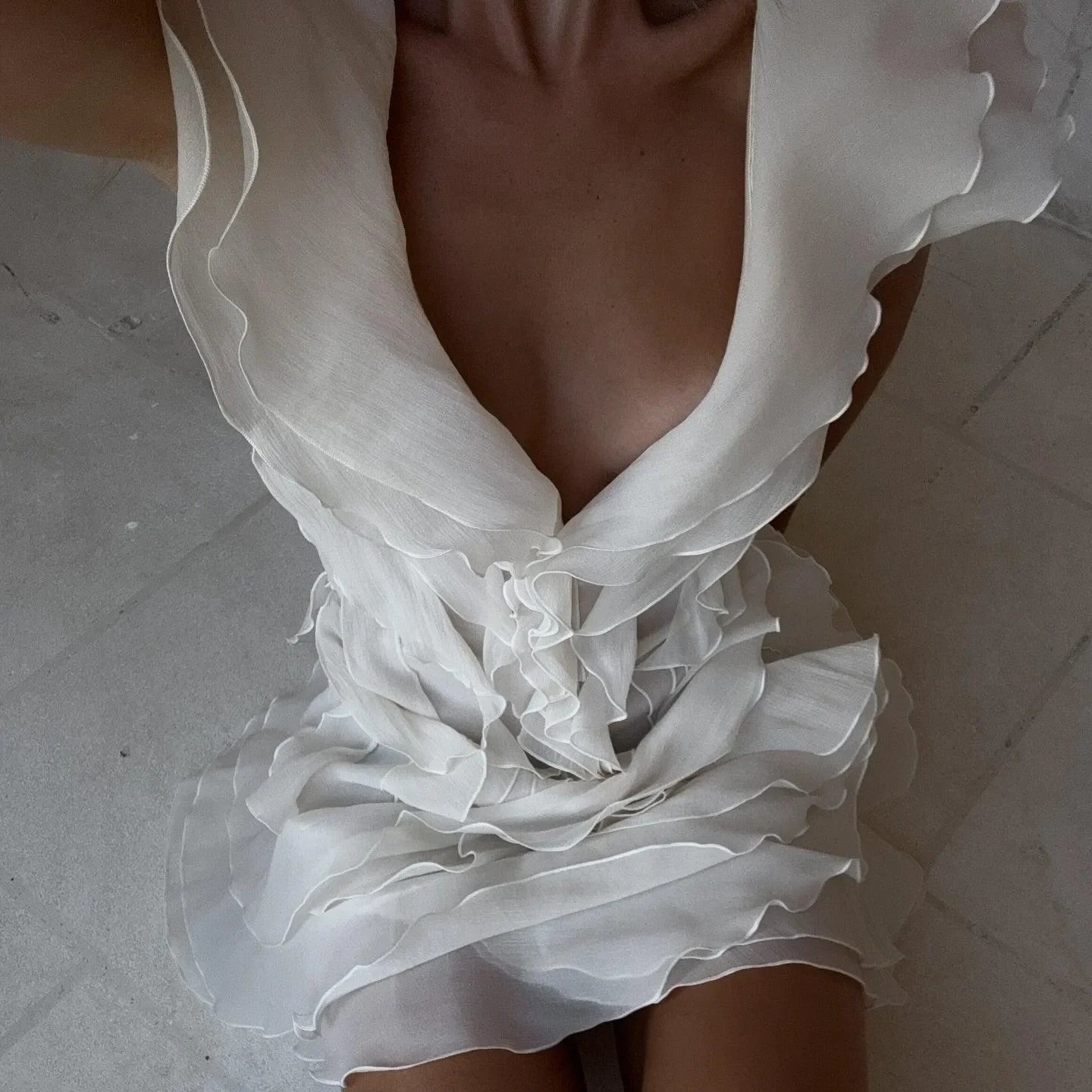 Because Of You Ruffle Layers Mini Dress - White / S - Mermaid Way