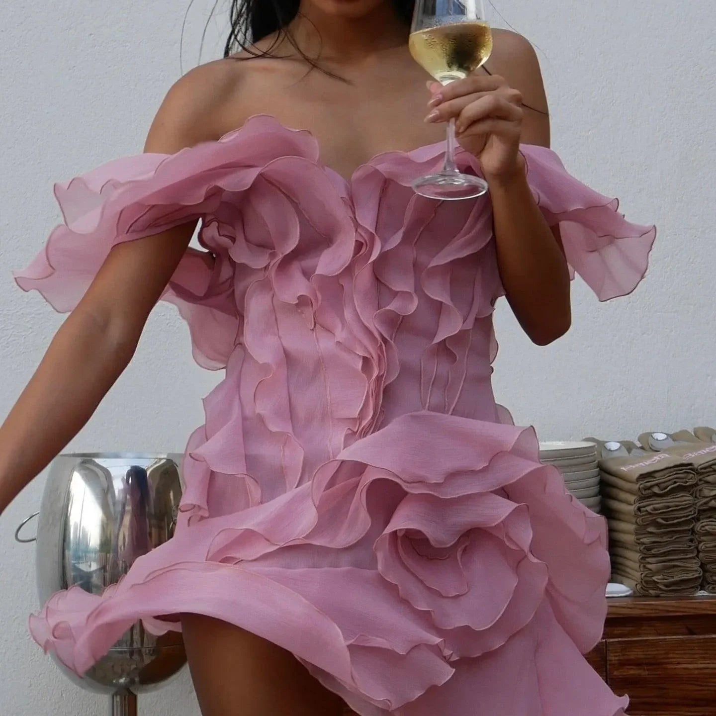Because Of You Ruffle Layers Mini Dress ‍ ️Mermaid Way Ivory / XS