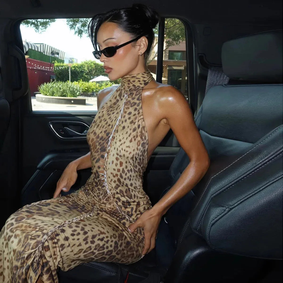 Bengal Beauty Leopard Print Backless Maxi Dress - Leopard / S - Mermaid Way