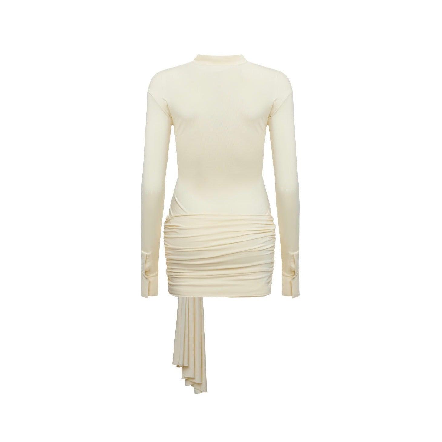 Ruched bodycon mini dress with long sleeves, versatile party look