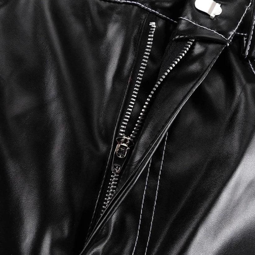 Black leather jacket with zipper detail, edgy outerwear style