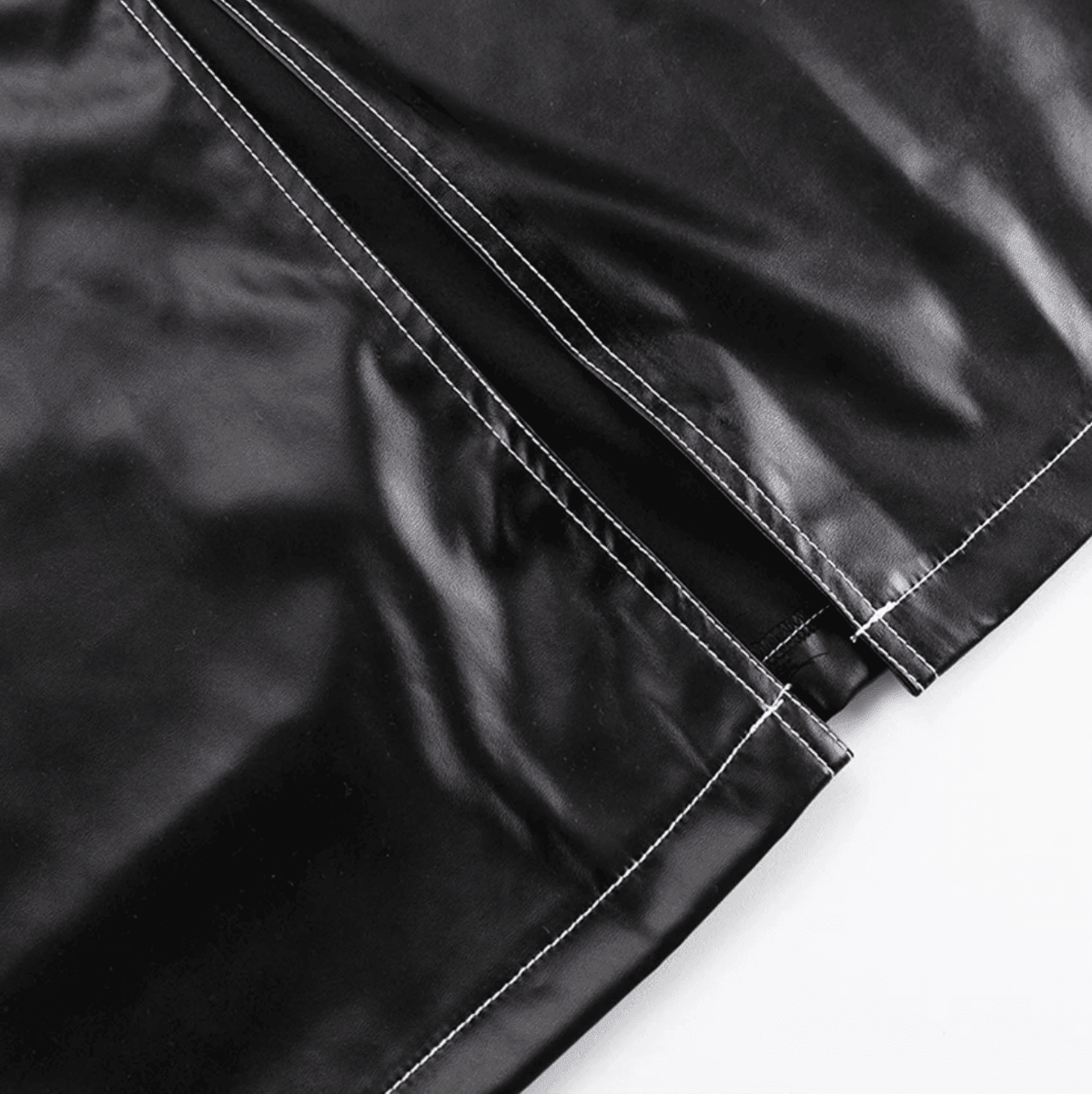 Black leather skirt with side slit, edgy night-out style