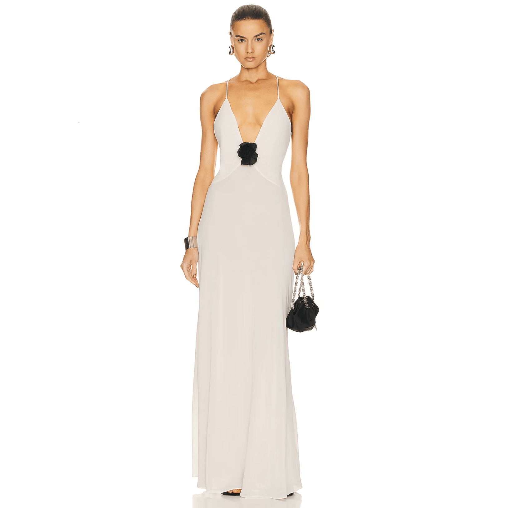 Blossom Bliss Deep Plunging Maxi Dress - White / S - Mermaid Way