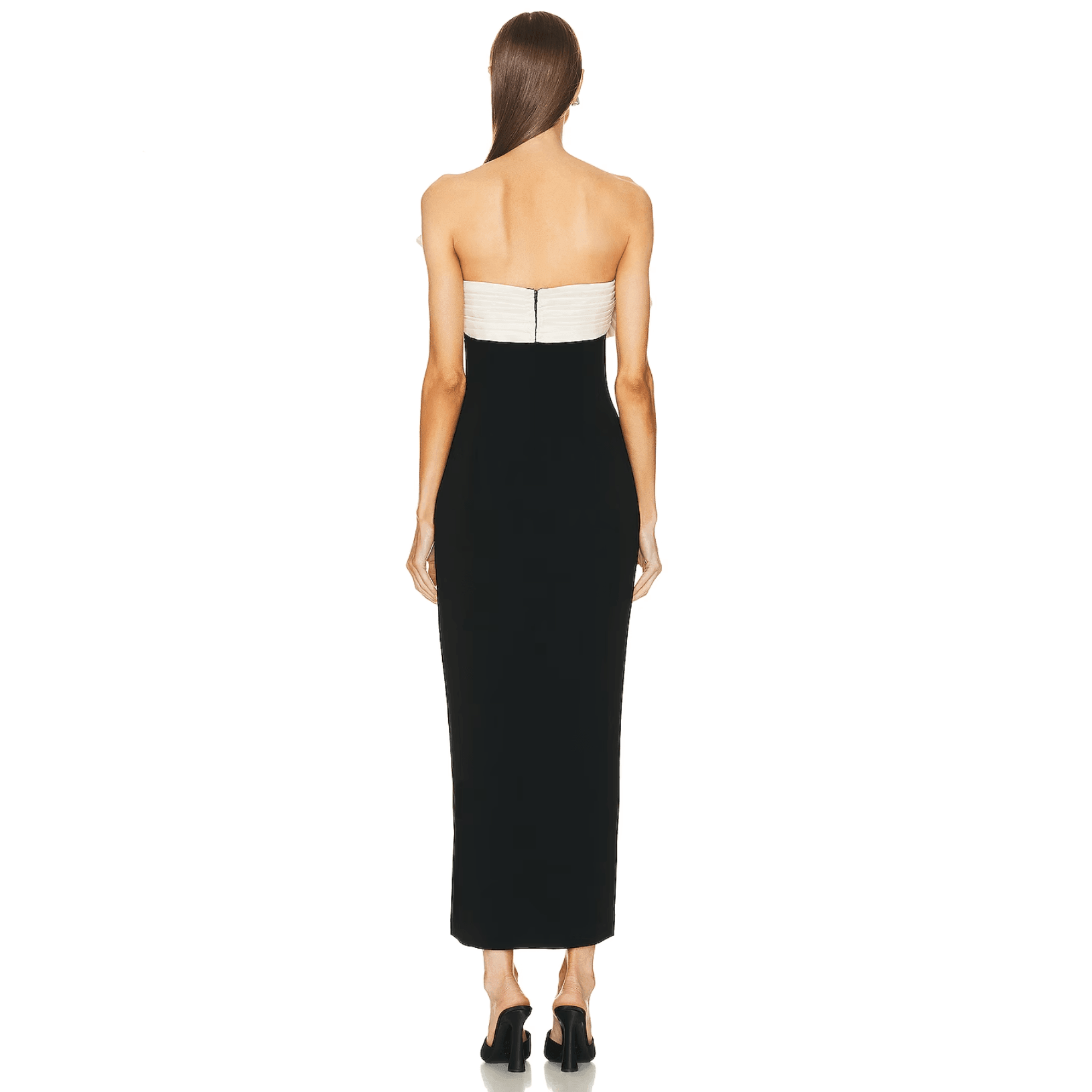 strapless maxi dress with contrasting bodice, evening wear