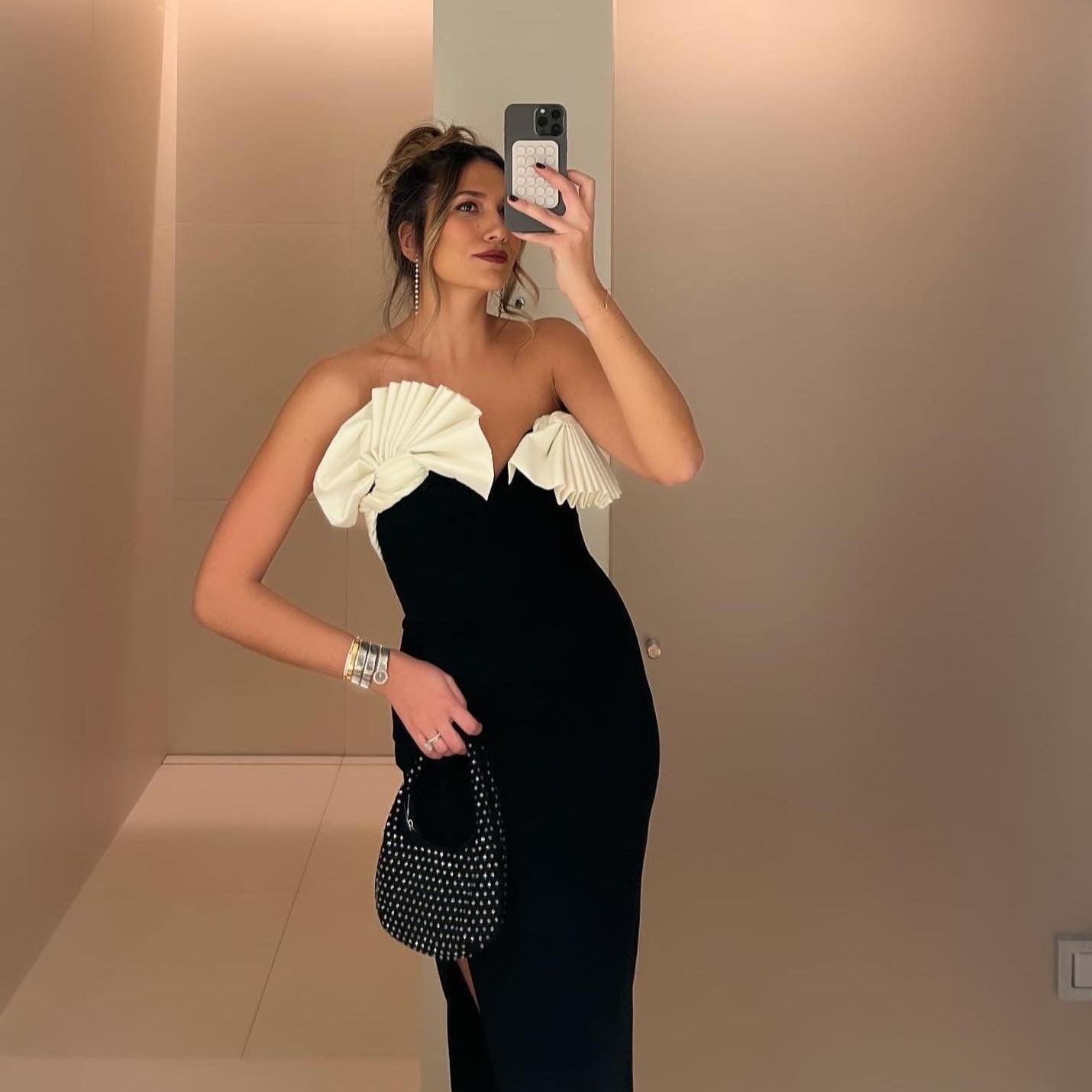 strapless evening dress with pleated accents, night-out style