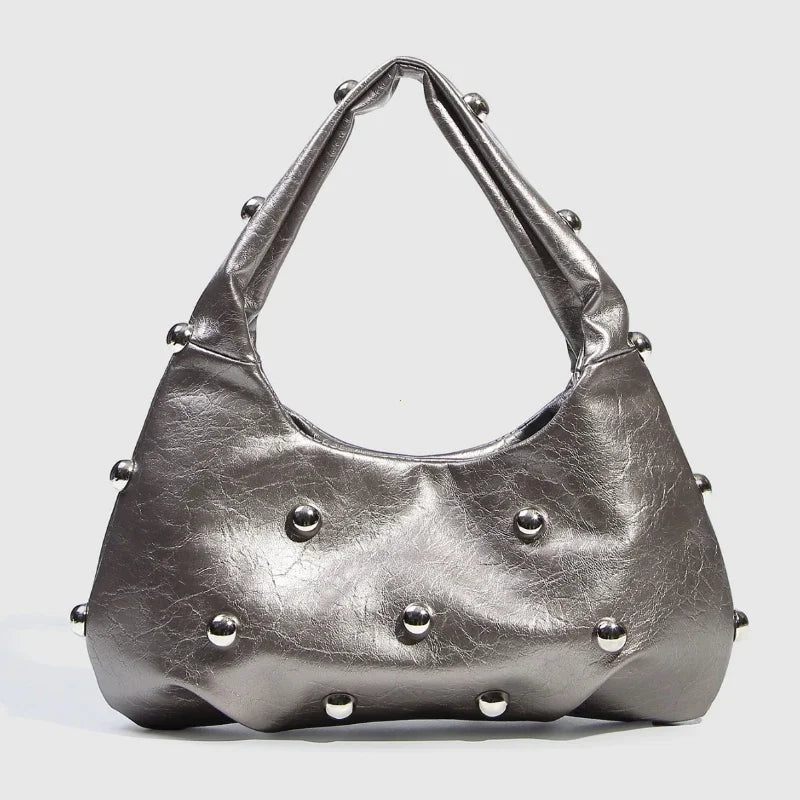 Silver studded handbag for evening or party use.