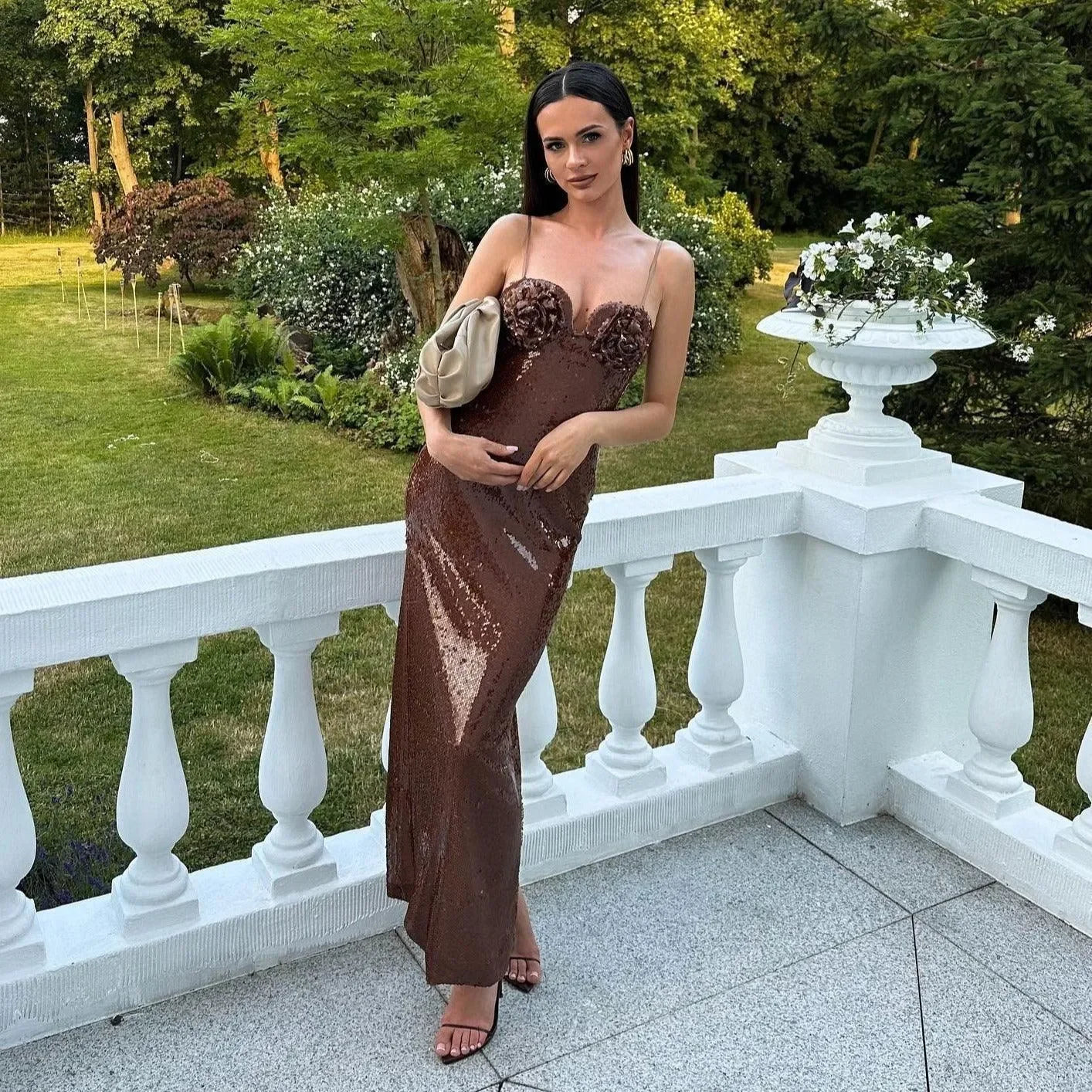 Brown Sugar Sequined Maxi Dress - Brown / XS - Mermaid Way