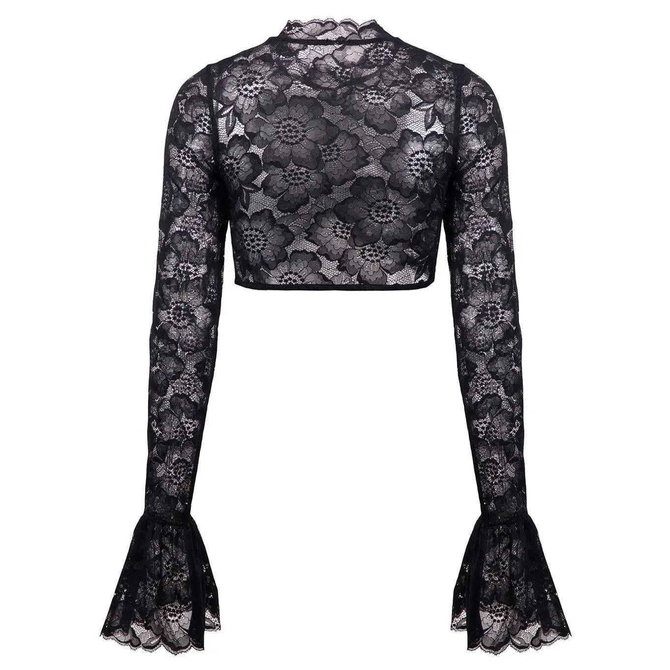 black lace long-sleeve crop top, party outfit