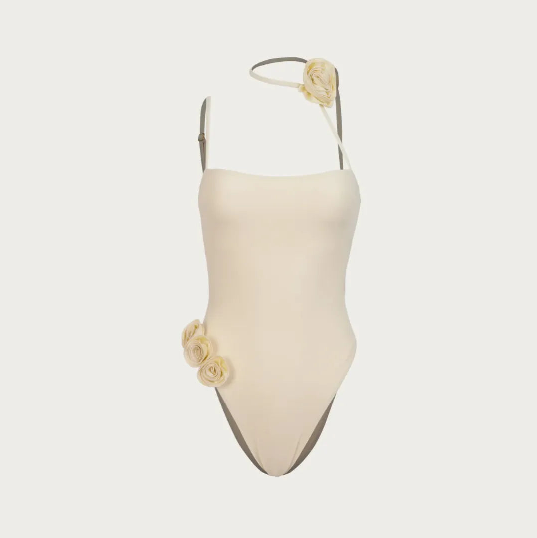 Catania Rose Detail One Piece Swimsuit - Black & Cream / S - Mermaid Way