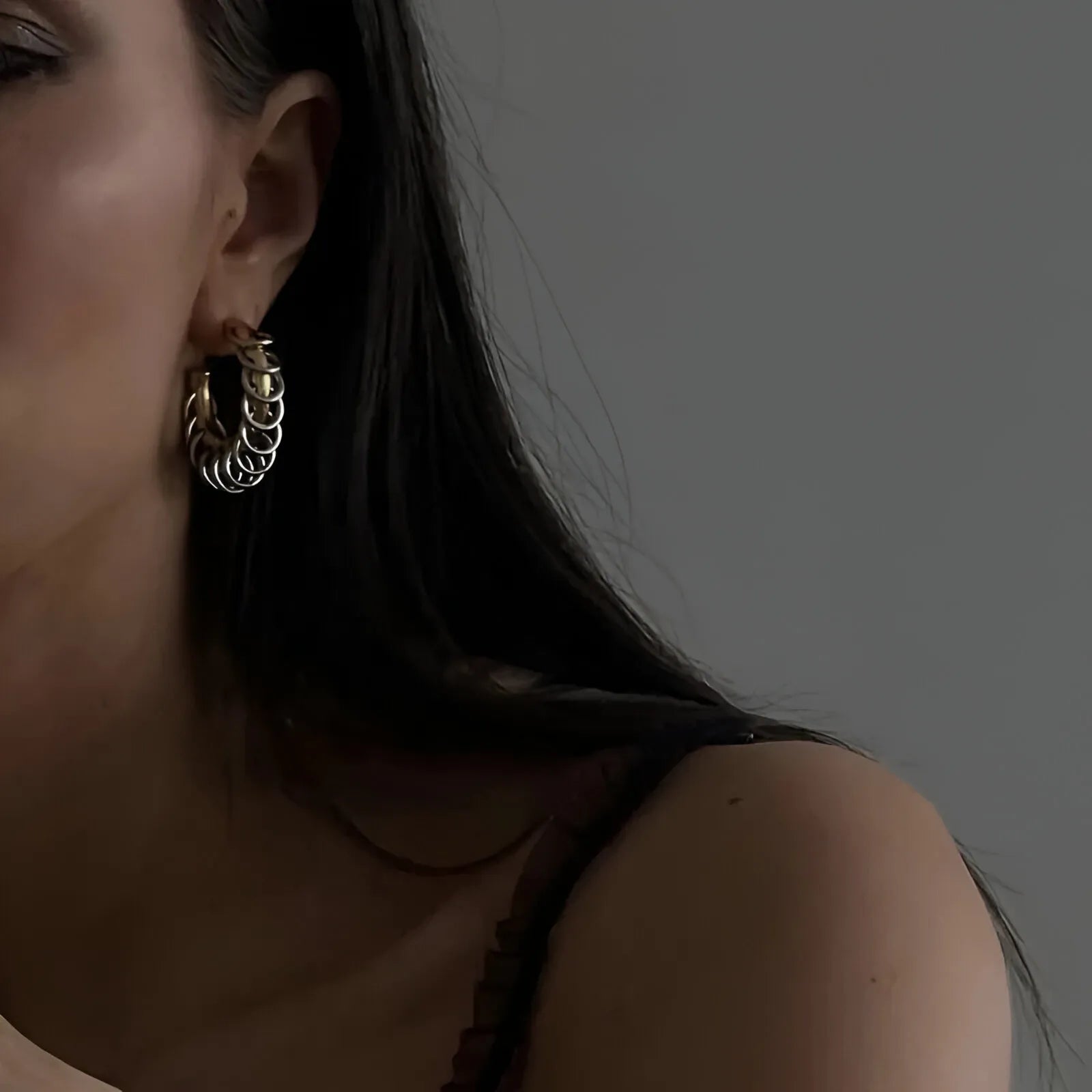 Gold layered hoop earrings, elegant accessory piece