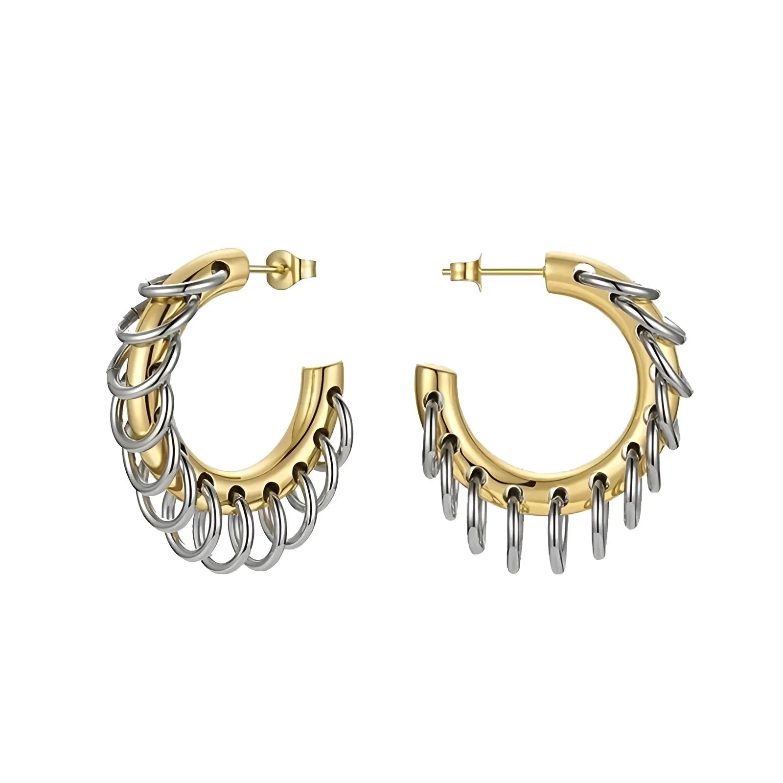 Gold and silver chain-link hoop earrings, statement accessory