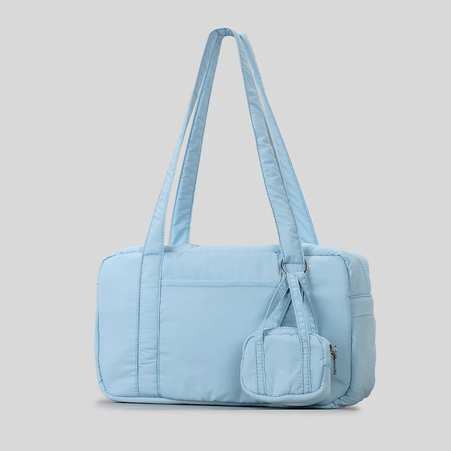 quilted tote bag with matching pouch