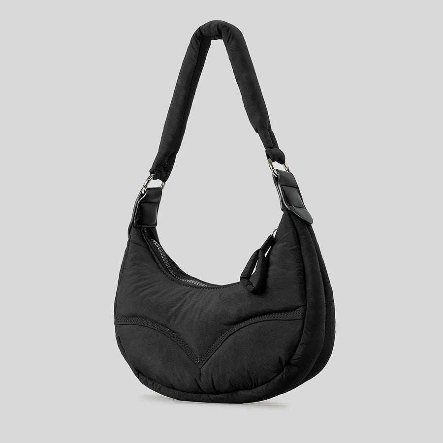black shoulder bag with padded handle