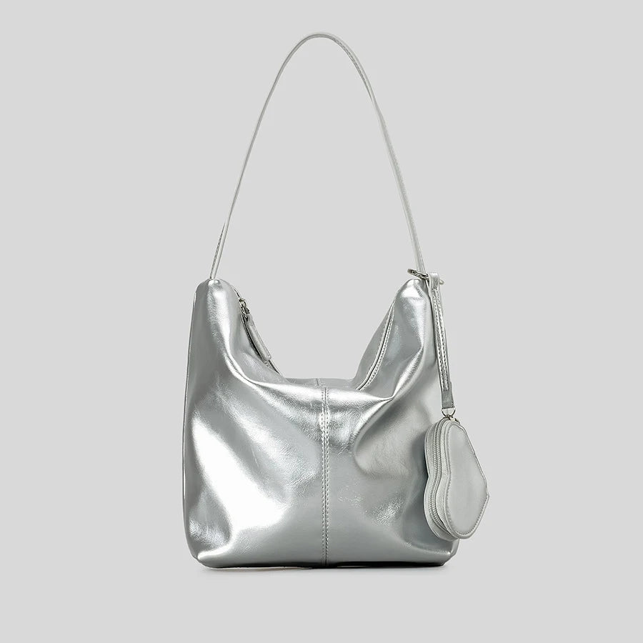 Cosmo Veil Bucket Shoulder Bag with Love Heart - Silver - Mermaid Way